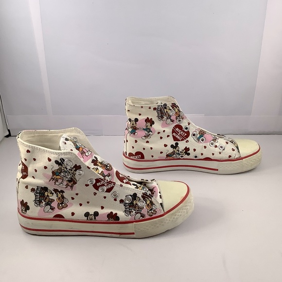 Disney Womens Mickey & Minnie White Canvas Hi-Top Sneakers 6.5 - Needs Laces - Picture 6 of 8